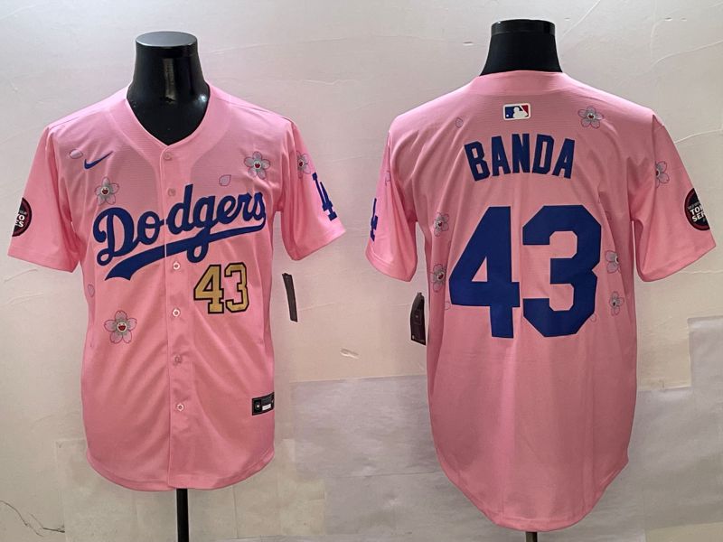 Men Los Angeles Dodgers 43 Banda Pink Sakura Edition 2025 Nike MLB Jersey style 5